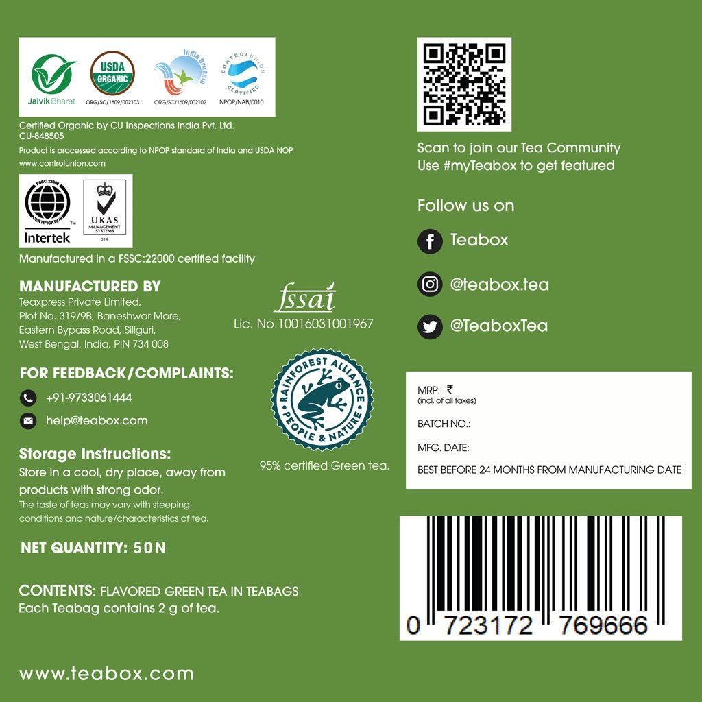Teabox Organic Green Tea  (6 Units - 150 Teabags)